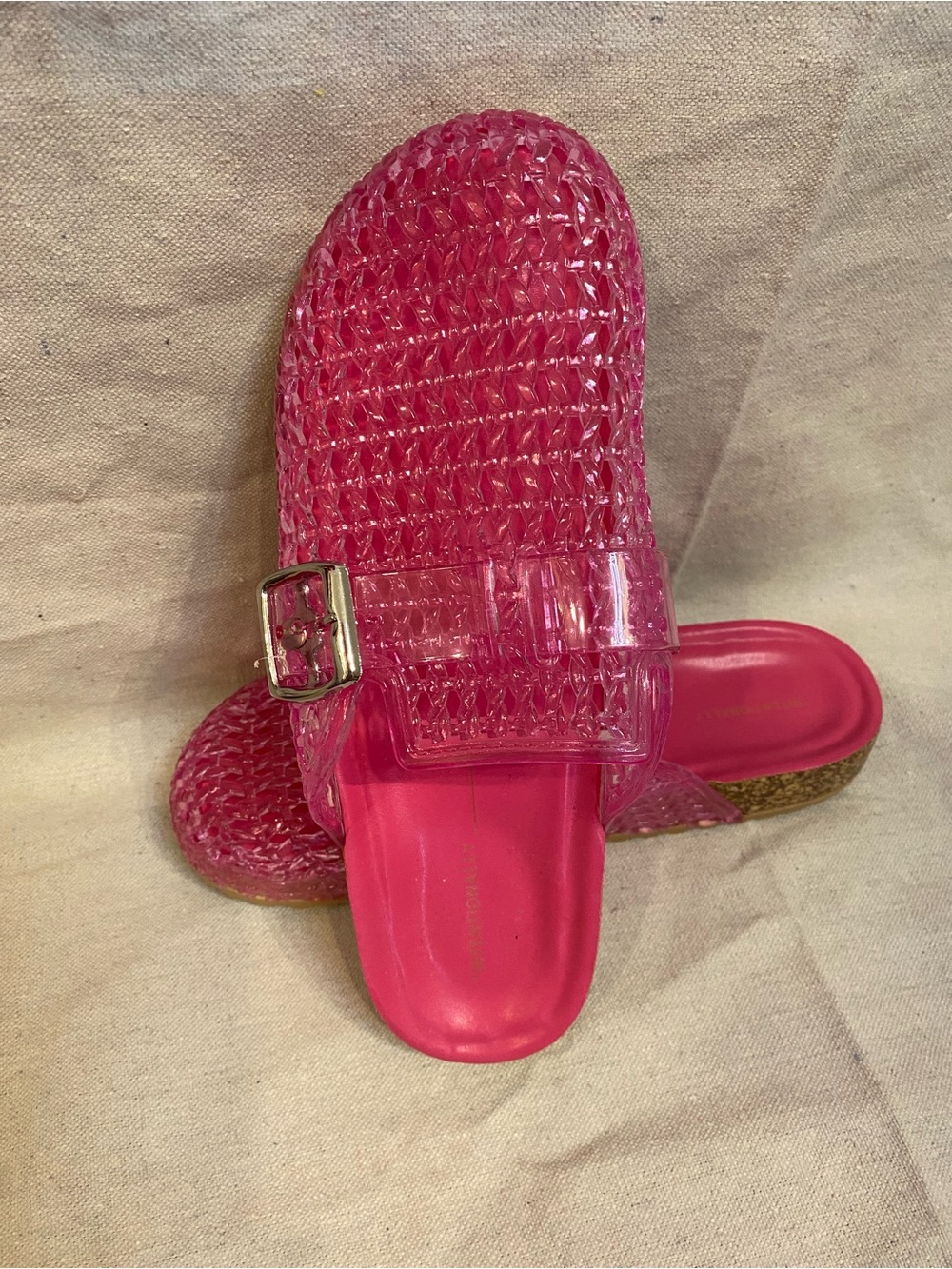 Bubblegum Pink Jelly Woven Slide Mules with Buckle - Picture 3 of 9